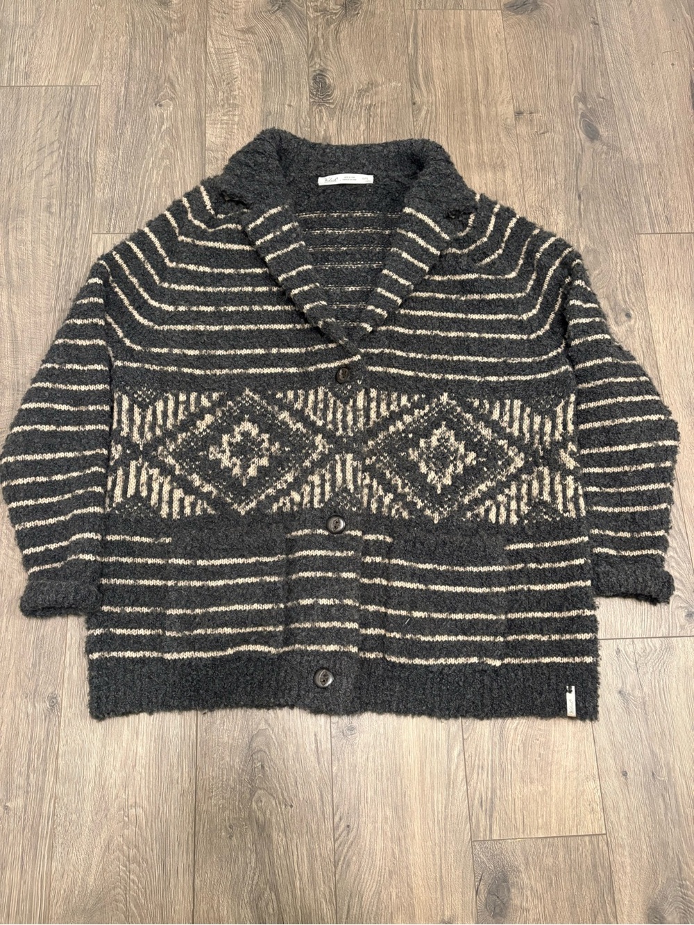 Woolrich Charcoal & Off-White Shawl Collar Diamond Stripe Cardigan